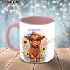 Joycorners Brown Highland Cow Purple Bow Sunflower Custom Name Mug