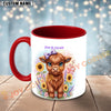 Joycorners Brown Highland Cow Purple Bow Sunflower Custom Name Mug