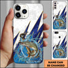 Joycorners Fishing Phone Case Jumping Water Splash Blue Lightning Scale Pattern Personalized Name Phone Case (8 Fish Species)