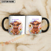 Joycorners Brown Highland Cow Purple Bow Sunflower Custom Name Mug