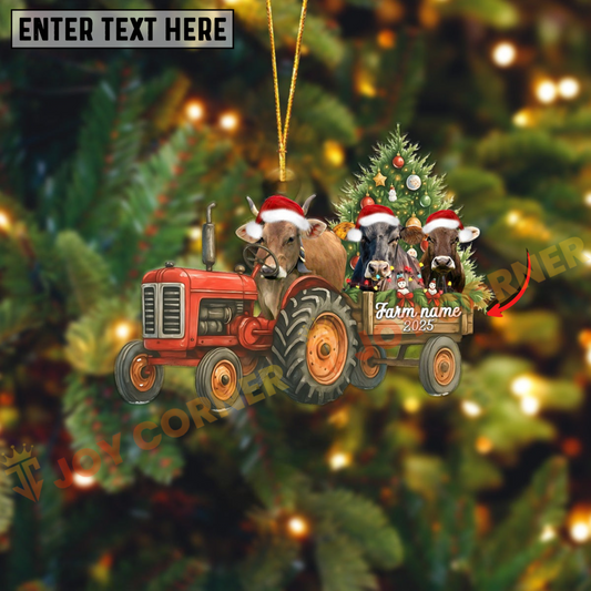 Joycorners Personalized Farm Tractor Christmas Ornament with Brown Swiss & Tree Acrylic Ornament