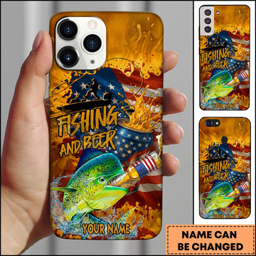 Joycorners Mahi-mahi Fishing Phone Case And Beer Golden Splash Design Personalized Name 3D Phone Case