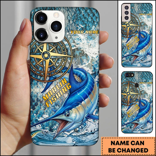 Joycorners Marlin Fishing Compass Water Splash Personalized Name 3D Phone Case