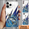 Joycorners Fishing Phone Case Jumping Water Splash Blue Lightning Scale Pattern Personalized Name Phone Case (8 Fish Species)