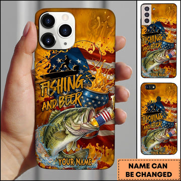 Joycorners Bass Fishing Phone Case And Beer Golden Splash Design Personalized Name 3D Phone Case