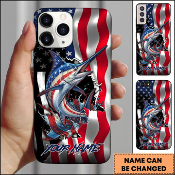 Joycorners Marlin Fishing Phone Case Patriotic Style Personalized Name Phone Case