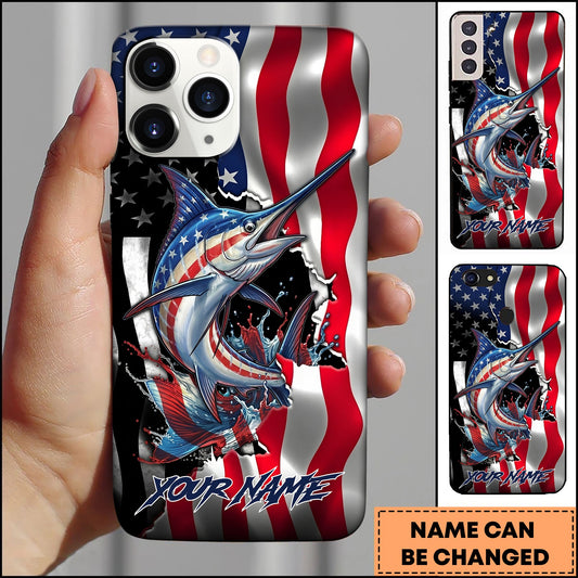 Joycorners Marlin Fishing Phone Case Patriotic Style Personalized Name Phone Case