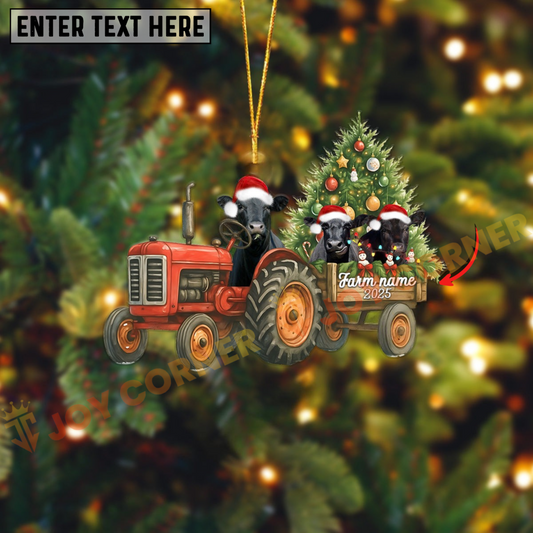 Joycorners Personalized Farm Tractor Christmas Ornament with Black Angus & Tree Acrylic Ornament