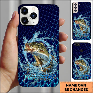 Joycorners Fishing Phone Case Water Ring Splash Dark Blue Scale Background Personalized Name Phone Case (8 Fish Species)