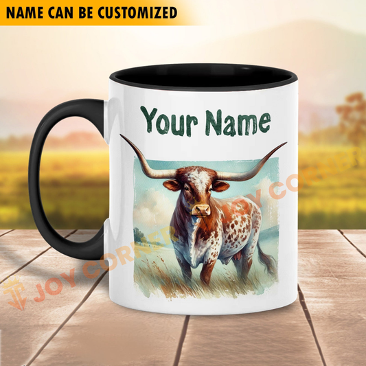 Joycorners Texas Longhorn Personalized Name Two Tone Mug