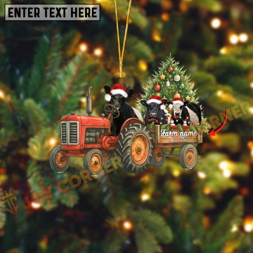 Joycorners Personalized Farm Tractor Christmas Ornament with Belted Galloway & Tree Acrylic Ornament