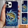 Joycorners Fishing Phone Case Water Ring Splash Dark Blue Scale Background Personalized Name Phone Case (8 Fish Species)