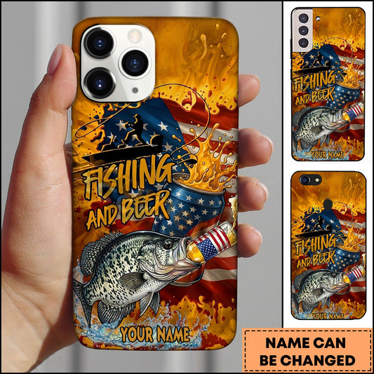 Joycorners Crappie Fishing Phone Case And Beer Golden Splash Design Personalized Name 3D Phone Case