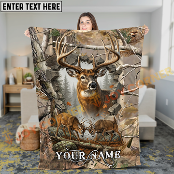 Joycorners Deer Hunting Breakthrough Forest Camo Buck Battle Personalized 3D Blanket
