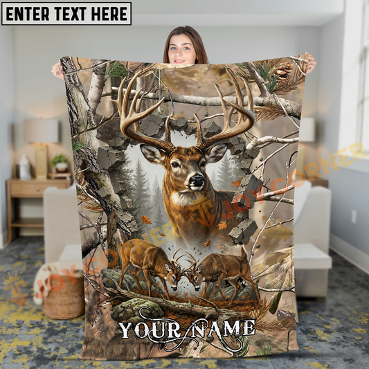 Joycorners Deer Hunting Breakthrough Forest Camo Buck Battle Personalized 3D Blanket