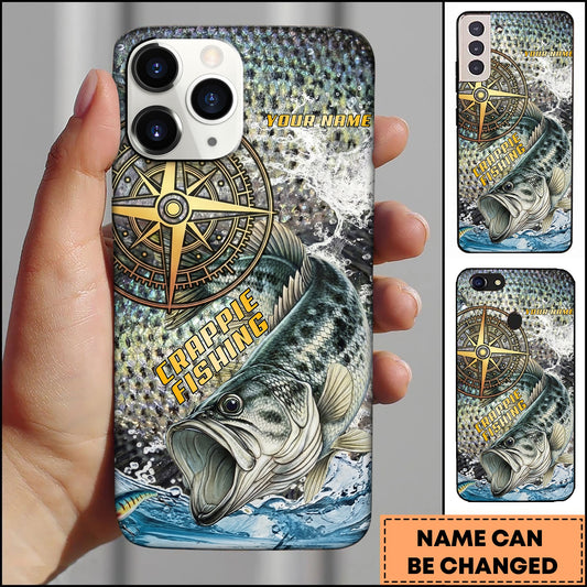 Joycorners Crappie Fishing Compass Water Splash Personalized Name 3D Phone Case