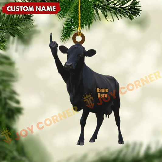 Joycorners Personalized Funny Christmas Gifts Funny Fukin' Finger Cow Ornament, Acrylic Ornament (7 Breed Options)