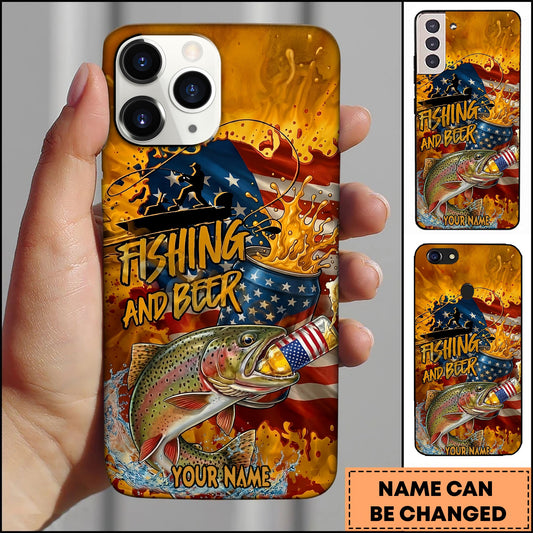 Joycorners Trout Fishing Phone Case And Beer Golden Splash Design Personalized Name 3D Phone Case