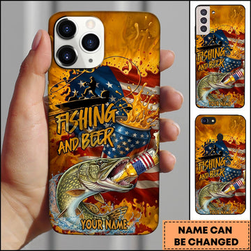 Joycorners Pike Fishing Phone Case And Beer Golden Splash Design Personalized Name 3D Phone Case