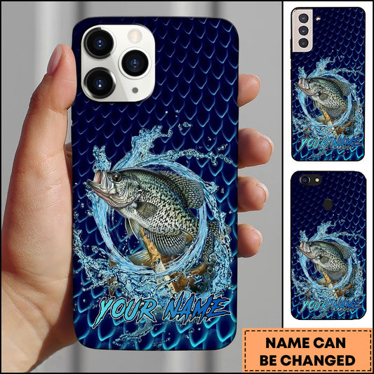 Maxcorners Crappie Fishing Phone Case Water Ring Splash Dark Blue Scale Background Personalized Name Phone Case