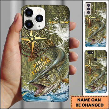 Joycorners Pike Fishing Compass Water Splash Personalized Name 3D Phone Case