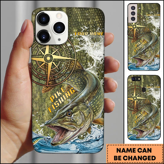Joycorners Pike Fishing Compass Water Splash Personalized Name 3D Phone Case