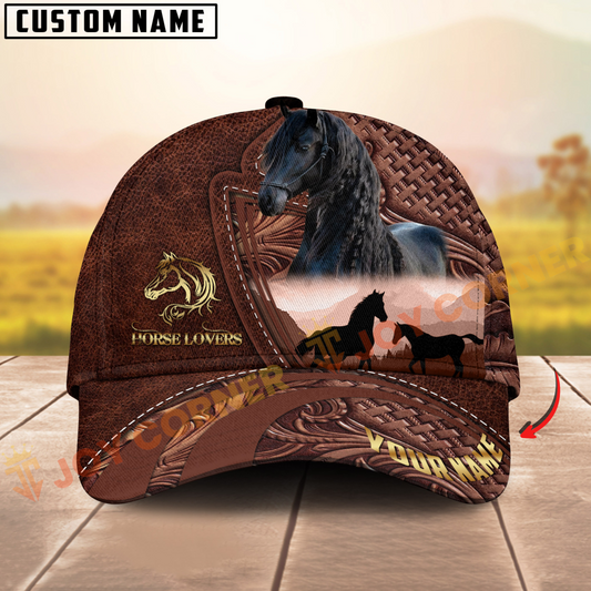 Joycorners Horse Lovers Friesian Leather Pattern Personalized Name 3D Cap