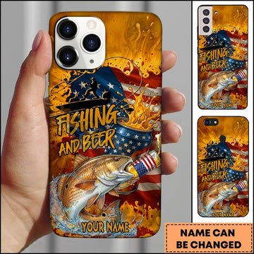 Joycorners Red Fish Fishing Phone Case And Beer Golden Splash Design Personalized Name 3D Phone Case