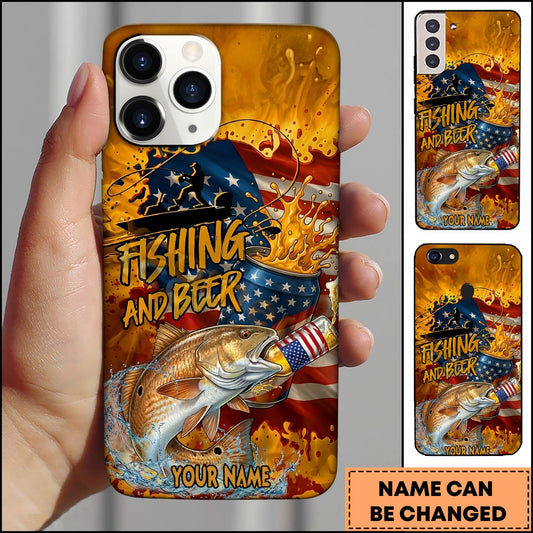 Joycorners Red Fish Fishing Phone Case And Beer Golden Splash Design Personalized Name 3D Phone Case