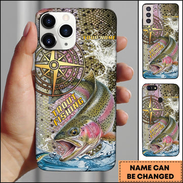Joycorners Trout Fishing Compass Water Splash Personalized Name 3D Phone Case