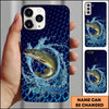 Joycorners Fishing Phone Case Water Ring Splash Dark Blue Scale Background Personalized Name Phone Case (8 Fish Species)