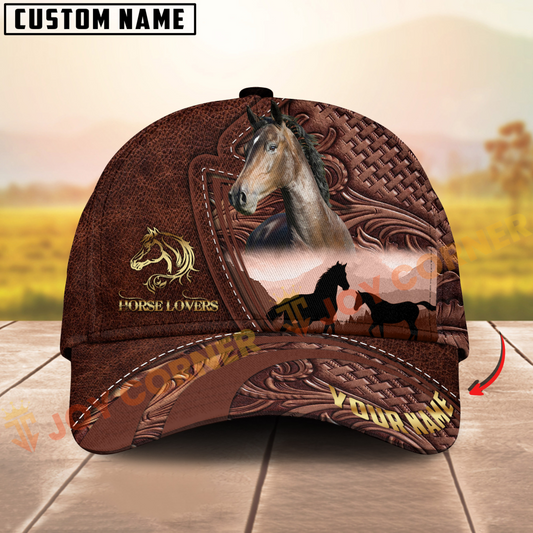 Joycorners Horse Lovers Hackney Leather Pattern Personalized Name 3D Cap