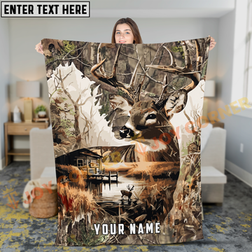 Joycorners Whitetail Deer Wilderness Lake Reflection Personalized 3D Blanket