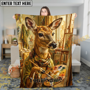 Joycorners Creative Deer Artist Painting in Studio Personalized 3D Blanket