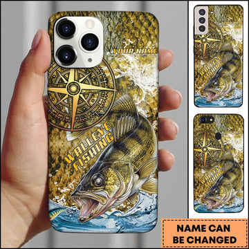 Joycorners Walleye Fishing Compass Water Splash Personalized Name 3D Phone Case