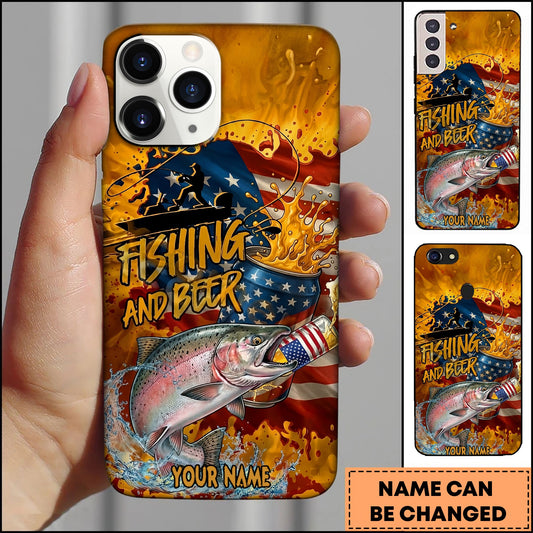 Joycorners Chinook Fishing Phone Case And Beer Golden Splash Design Personalized Name 3D Phone Case
