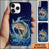 Joycorners Fishing Phone Case Water Ring Splash Dark Blue Scale Background Personalized Name Phone Case (8 Fish Species)