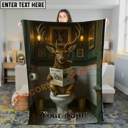 Joycorners Humorous Whitetail Buck Reading Newspaper on Toilet Toilet Personalized 3D Blanket