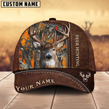 Joycorners Deer Hunting Brown Leather Pattern Mutilcolored Personalized Name 3D Cap