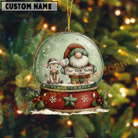 Joycorners Personalized Farmhouse Christmas Snow Globe Acrylic Ornament (14 Breed Options)
