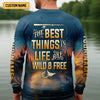 Joycorners The Best Things In Life Are Wild And Free Funny Bigfoot Fishing SPF Shirt For Men, Gift For Fisherman