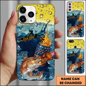 Joycorners Red Fish Fishing Phone Case Beer Splash Fishing Graphic Personalized Name 3D Phone Case