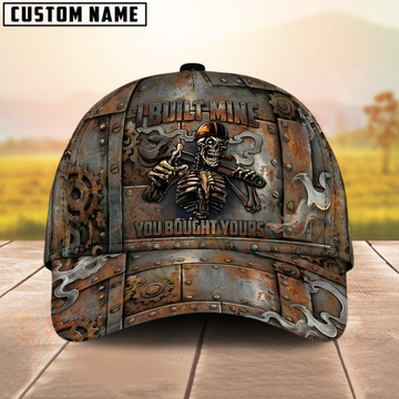 Joycorners Rusted Steel Mechanic Cap – 3D Skeleton Builder, Metal Texture, Custom Name Hat