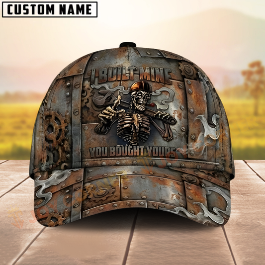 Joycorners Rusted Steel Mechanic Cap – 3D Skeleton Builder, Metal Texture, Custom Name Hat