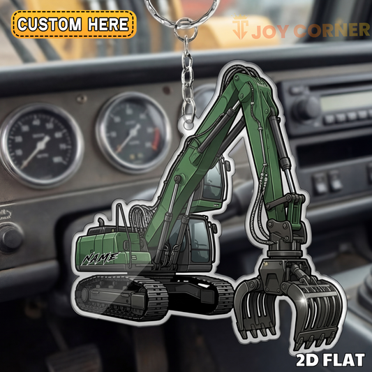 Joycorners Material Handler Excavator 2D Keychain Heavy Machinery Custom Name