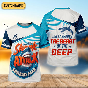 Joycorners Deep Blue Shark Attack, Unleashing The Beast Of The Deep Fishing UPF Shirts, Mens Fishing Shirts Long Sleeve