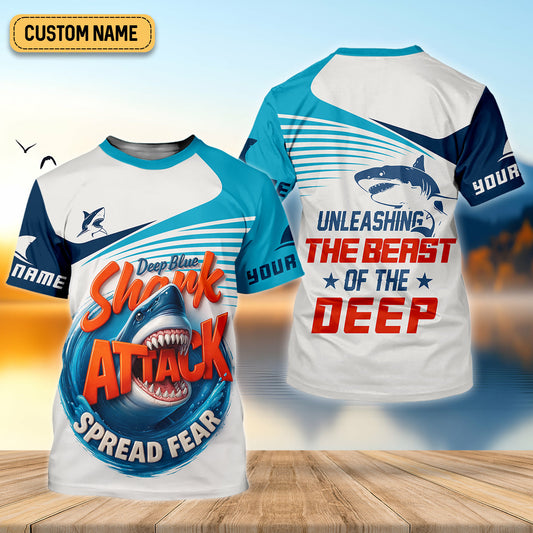 Joycorners Deep Blue Shark Attack, Unleashing The Beast Of The Deep Fishing UPF Shirts, Mens Fishing Shirts Long Sleeve