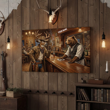 Joycorner Wild West Deer and Bear Saloon Personalized Canvas