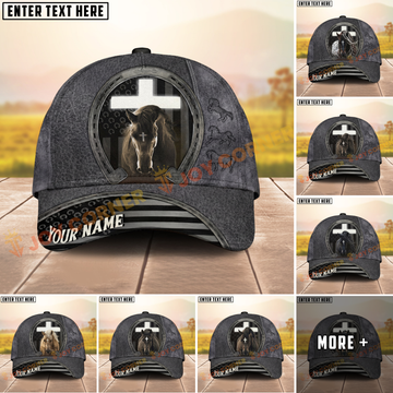 Joycorners Classic Christian Horse & Cross Embossed Western Style Personalized Name Cap (8 Breeds)