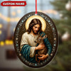 Joycorners Custom Jesus Holding Deer Christmas Ornament, Personalized Name Christian Tree Decoration, Religious Woodland Gift for Faith Family MT2411